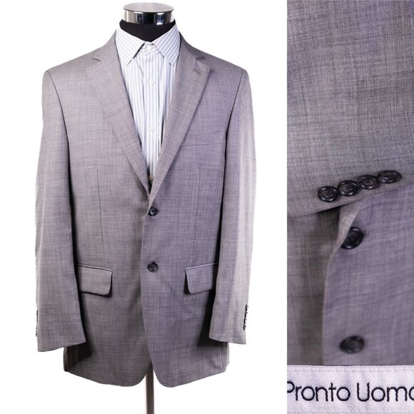 Pronto Uomo 40R 100% Wool Modern Blazer 2-Button/Gray/Check Sport Jacket - Picture 1 of 12